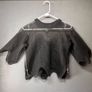 Gracia Asymmetrical Ruffled Black Blouse